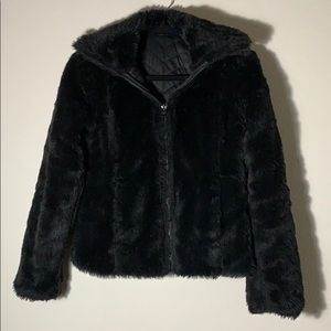 Black faux fur crop jacket
